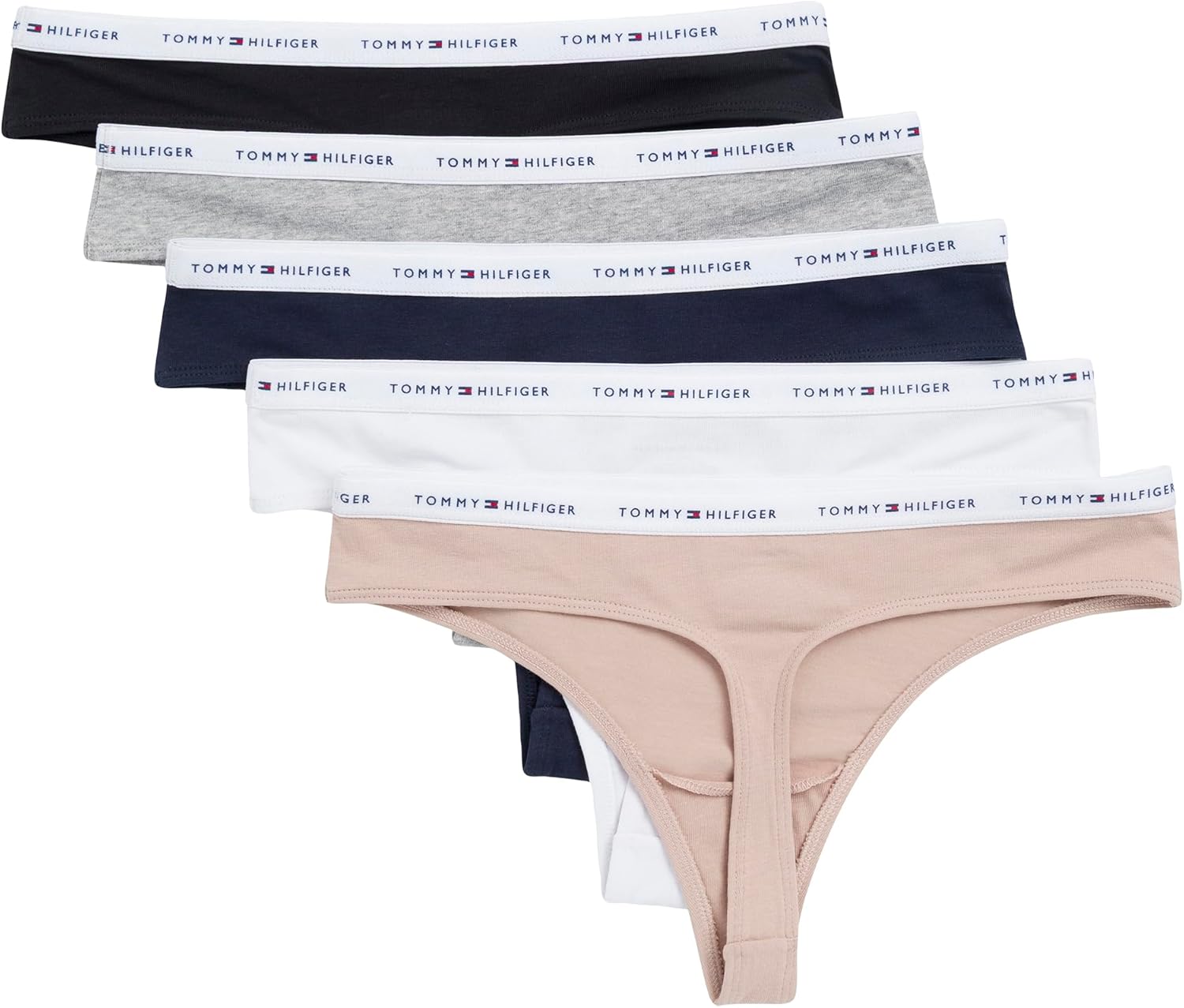 Женские стринги Tommy Hilfiger Classic Cotton с логотипом, 5 пар, Heather Grey/Black/Beige/Navy/White — фото 2