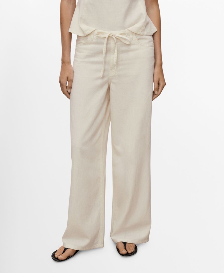 

Женские джинсы с поясом и широкими штанинами MANGO, Ecru