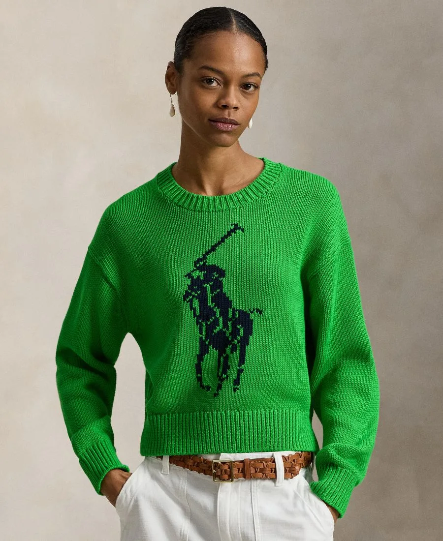 Женский свитер с круглым вырезом "Большой пони" Polo Ralph Lauren, palm зеленый