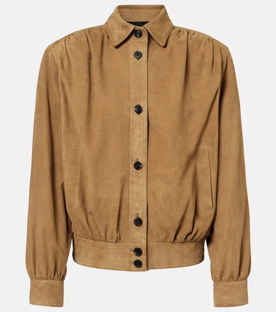 Куртка из замши со сборками Saint Laurent, бежевый