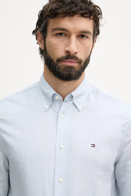 Рубашка мужская из льна с хлопком Tommy Hilfiger, синий — фото 4