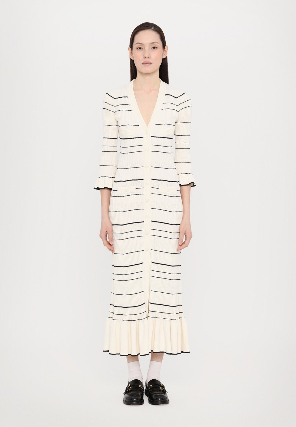 

Повседневное платье ROBE FRILL POIGNET RAYURES sandro, бежевый