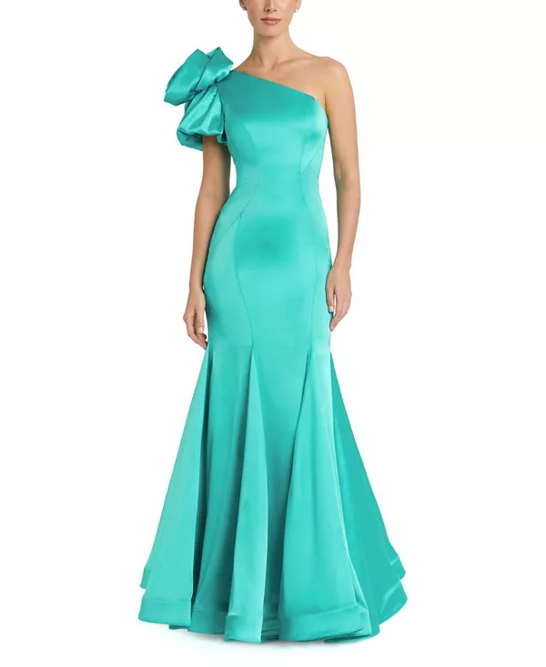 

Атласное платье-русалка на одно плечо Mac Duggal, синий