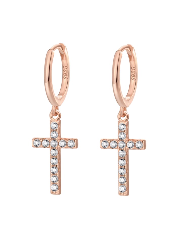 

Hey Happiness Позолоченные серьги-кольца с крестом и кубическим цирконием, серебро 925 пробы в оправе из розового золота