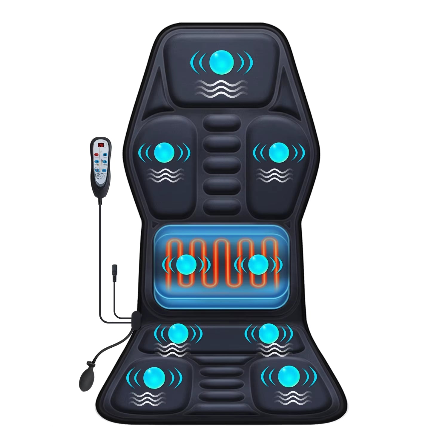 

Подушка для сиденья с подогревом, массажем, регулируемой поясничной поддержкой и 9 режимами массажа для повышенного комфорта Eruule, черный