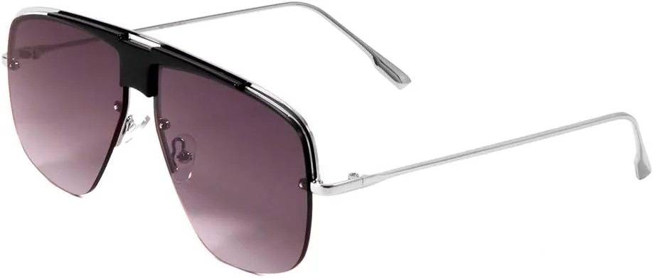 

Солнцезащитные очки-авиаторы без оправы с геометрическим рисунком, плоскими линзами, металлической оправой и пластиковым щитком Sunglasses Luxe, Smoke Silver