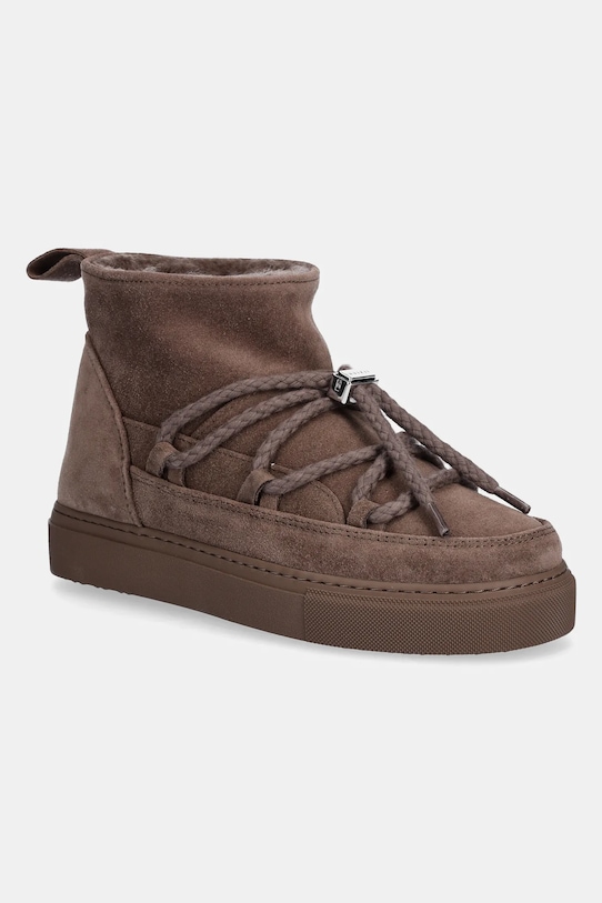Женские зимние ботинки Inuikii Classic Low замшевые на шнуровке, кофейный
