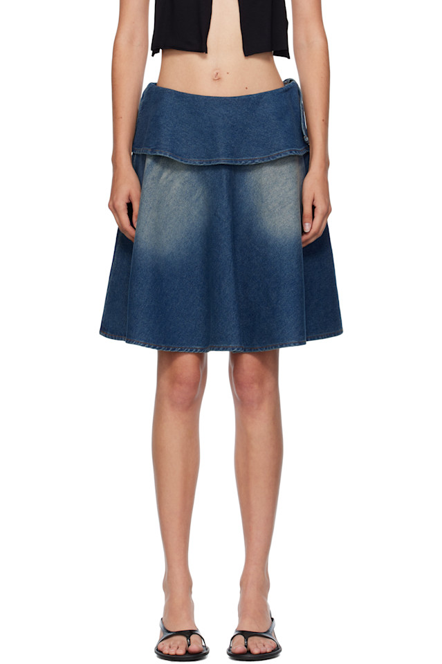 

Gimaguas Джинсовая мини-юбка с оборками синего цвета