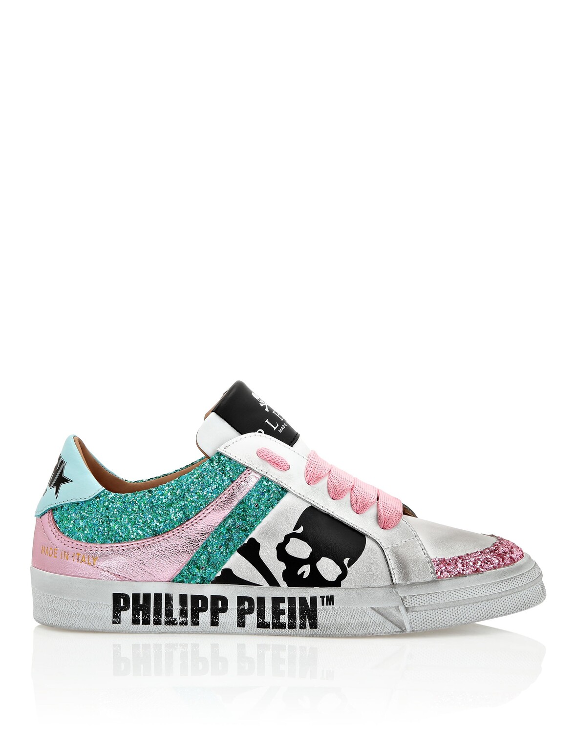 Кожаные низкие кеды Череп с кристаллами Philipp Plein, цвет Turquoise — фото 2