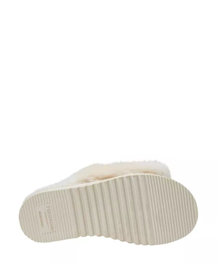 Тапочки-слайдеры Dearfoams Fireside by Women's Cairns из натуральной овчины с пушистым мехом, коричневый/бежевый — фото 3