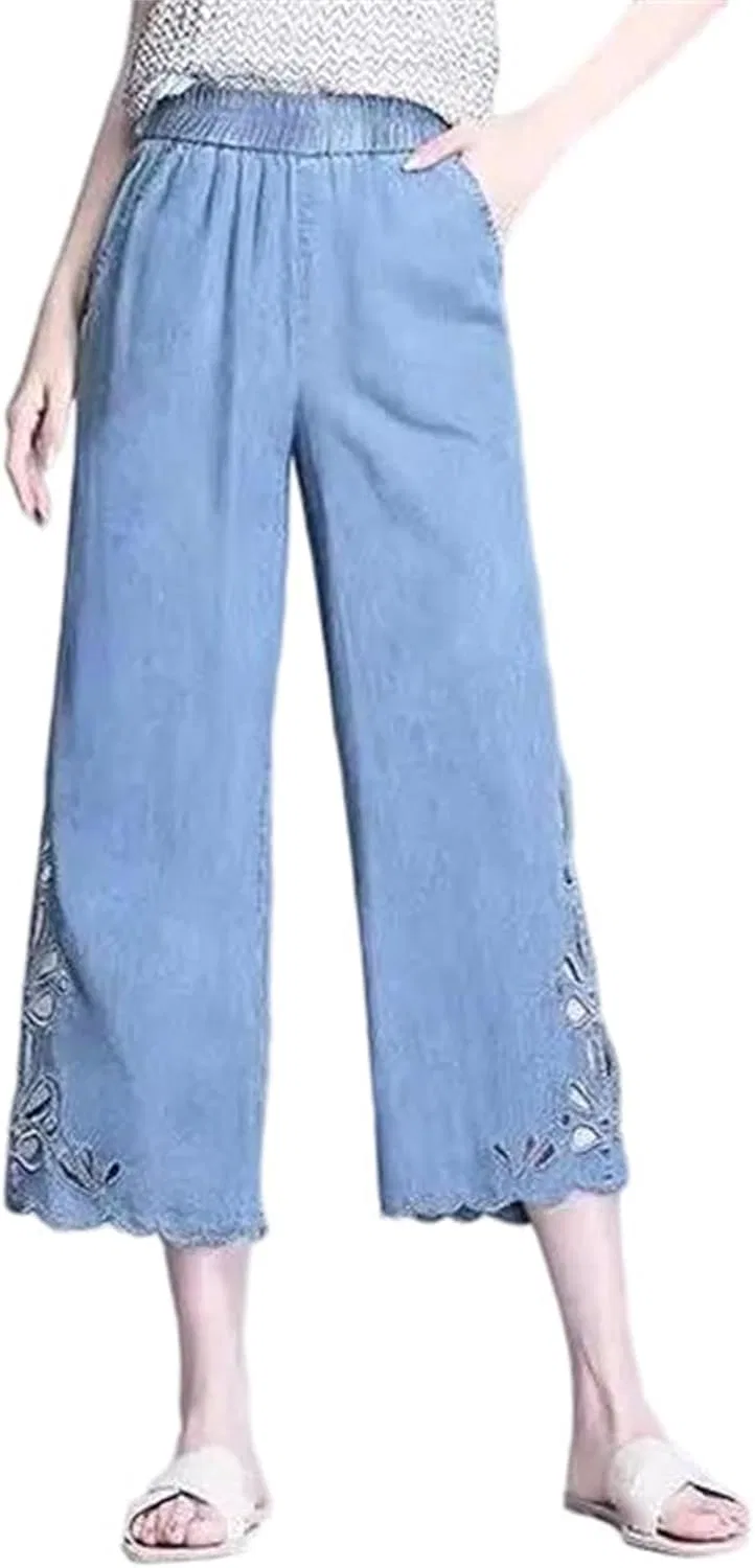 Джинсы клеш с вырезами, Women's, Elastic Waist