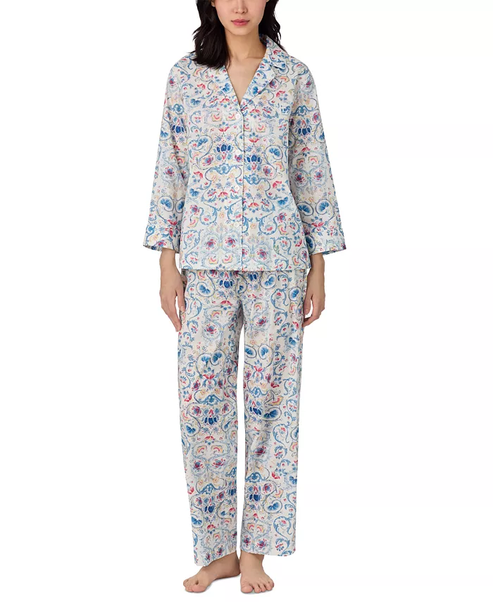 

Женский пижамный комплект с рукавом 3/4 и брюками до щиколотки Lauren Ralph Lauren, коричневый/бежевый
