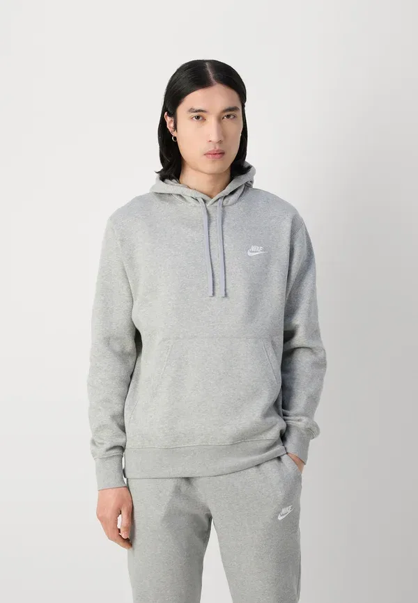 Толстовка Nike Sportswear Club Fleece, серый хизер/матовый серебристый/белый