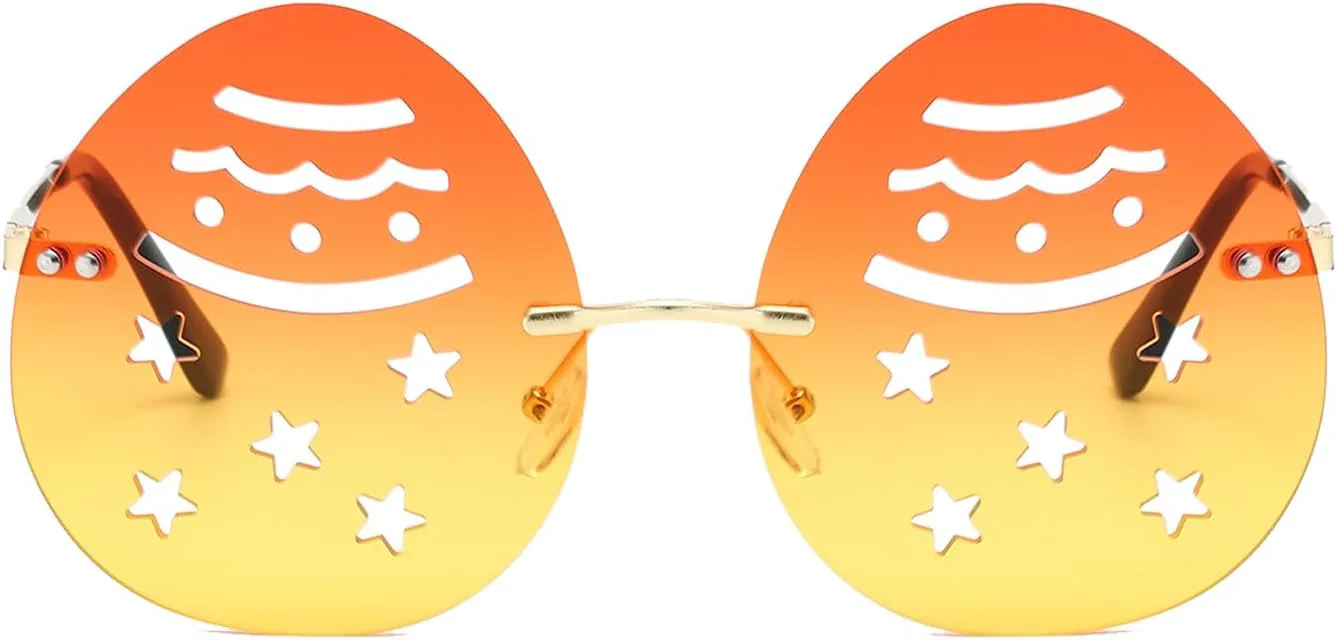 

YAMEIZE Милые солнцезащитные очки в форме яйца для женщин и мужчин, без оправы, круглые, оригинальные, для Хэллоуина, фестивалей и рейвов, Gold Orange Yellow