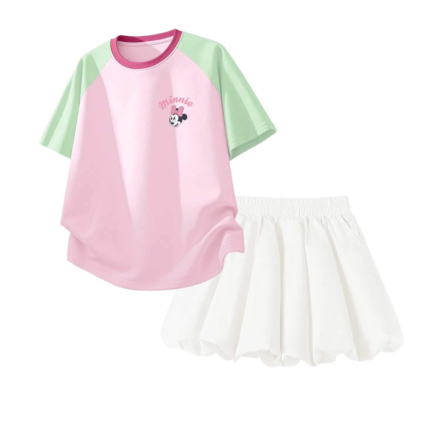 Спортивный костюм Casual Sportswear 2 Piece Set Disney для детей, зелено-розовый с кремово-белым