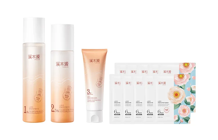 Simpcare Набор для ухода за кожей Camellia: успокаивающий, увлажняющий, восстанавливающий, Fourth Generation (Water 120ml, Lotion 100ml, Cleanser 80g, Facial Mask 10 Pcs)