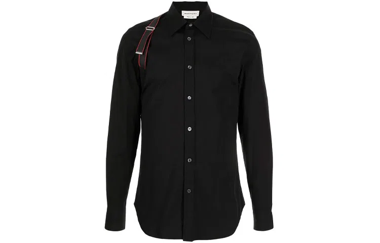 Рубашка с лого-лентой и деталями Alexander McQueen Black
