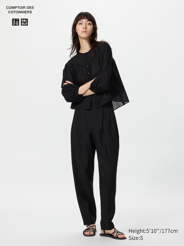 

Брюки-Бочонки из льняной смеси (длинные) Uniqlo, черный