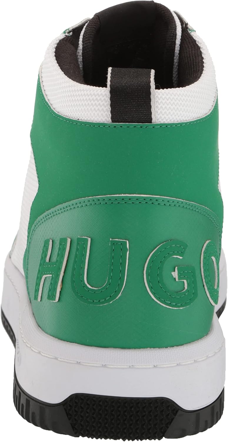 HUGO Мужские массивные высокие кожаные кроссовки, Bright Aloe Green/Bright Alabaster — фото 3