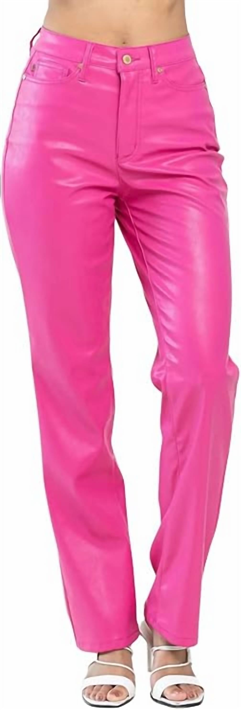 

Брюки из искусственной кожи Control Top в ярко-розовом цвете Judy Blue