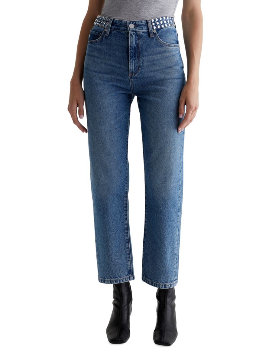 

Джинсы Rian Studded с высокой талией и прямыми штанинами AG Jeans, синий