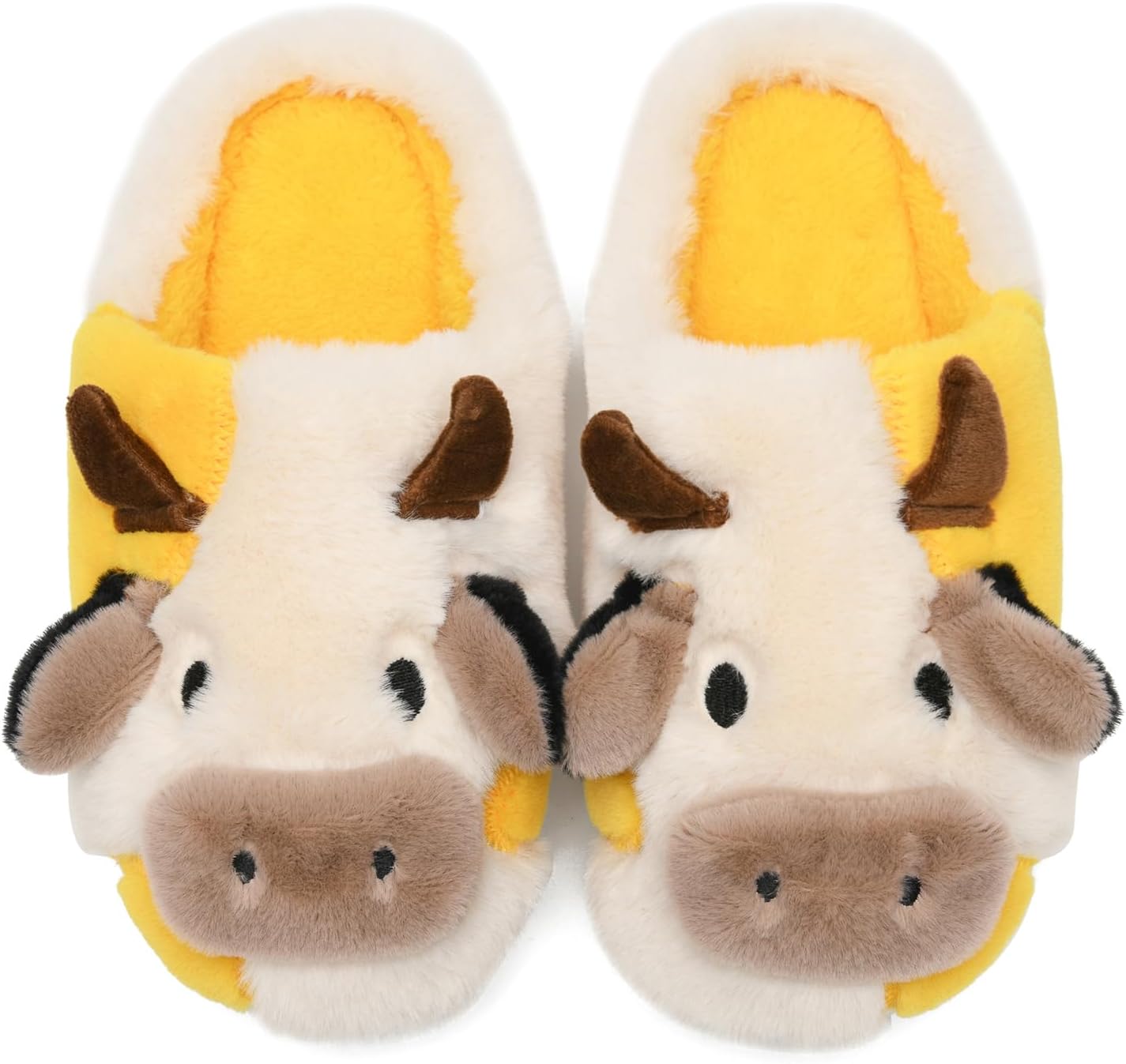 Домашние тапочки Sharllen Fuzzy Cow для детей, милые пушистые тапочки в виде коровы, детская обувь для девочек и мальчиков, мультяшные тапочки для дома, для использования внутри и на улице, желтый — фото 3