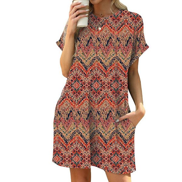 

Летнее женское платье-трапеция с коротким рукавом и карманами Yesfashion, Geometric Flowers