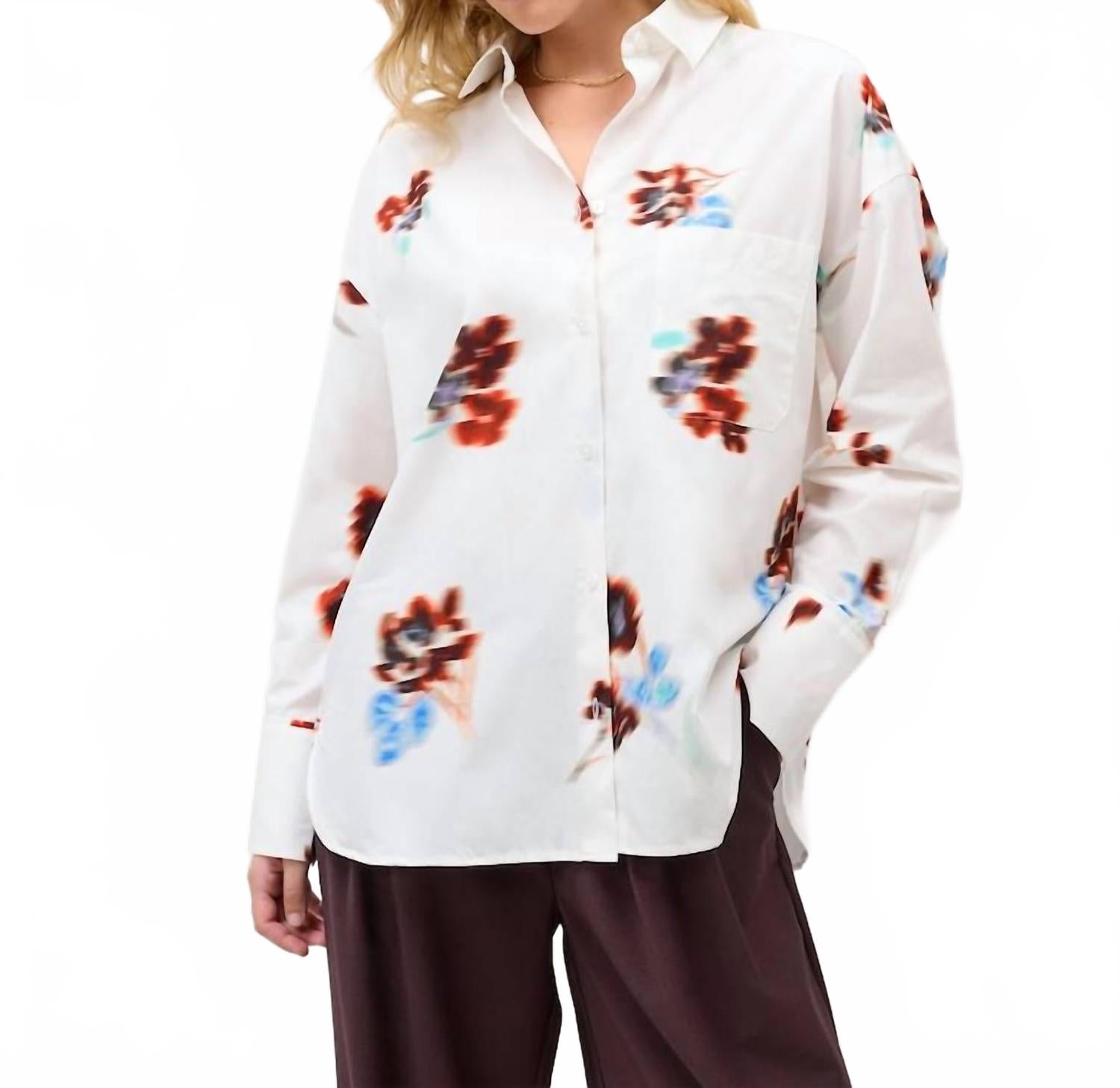 

Paul Smith Женская хлопковая рубашка с цветочным принтом, белая, в туманном стиле