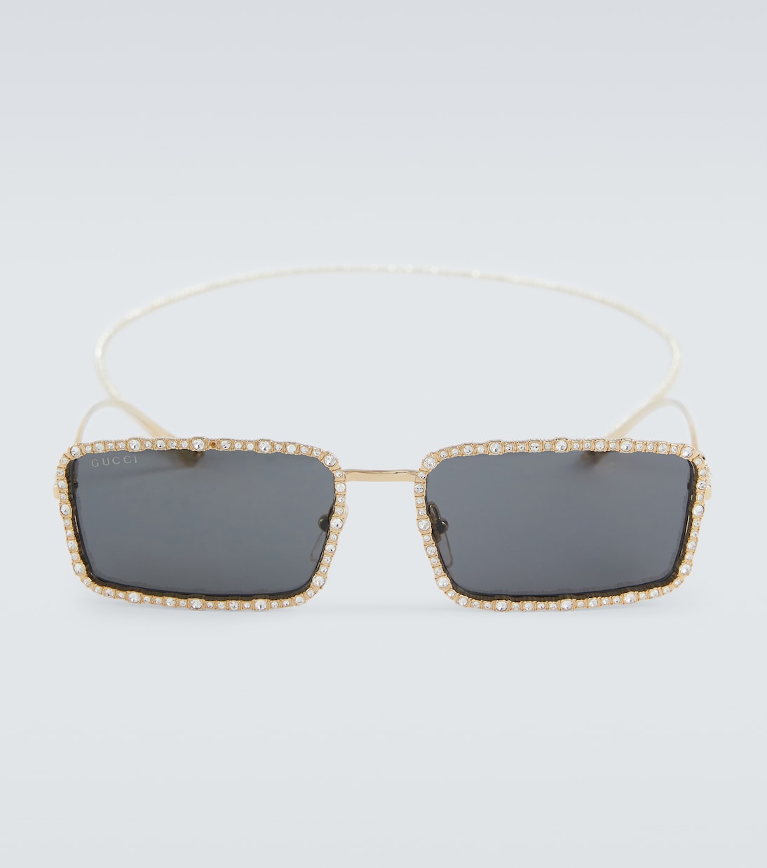 

Прямоугольные солнцезащитные очки с декором Gucci, Gold-Gold-Grey