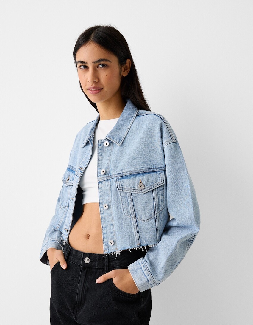 

Укороченная джинсовая куртка Bershka, голубой