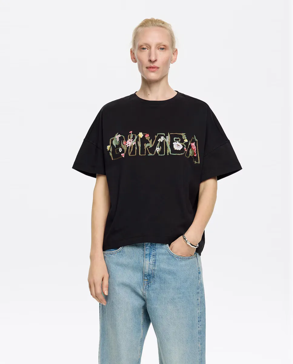 

Женская футболка-боксерка с цветочным принтом и логотипом Bimba y Lola, черный