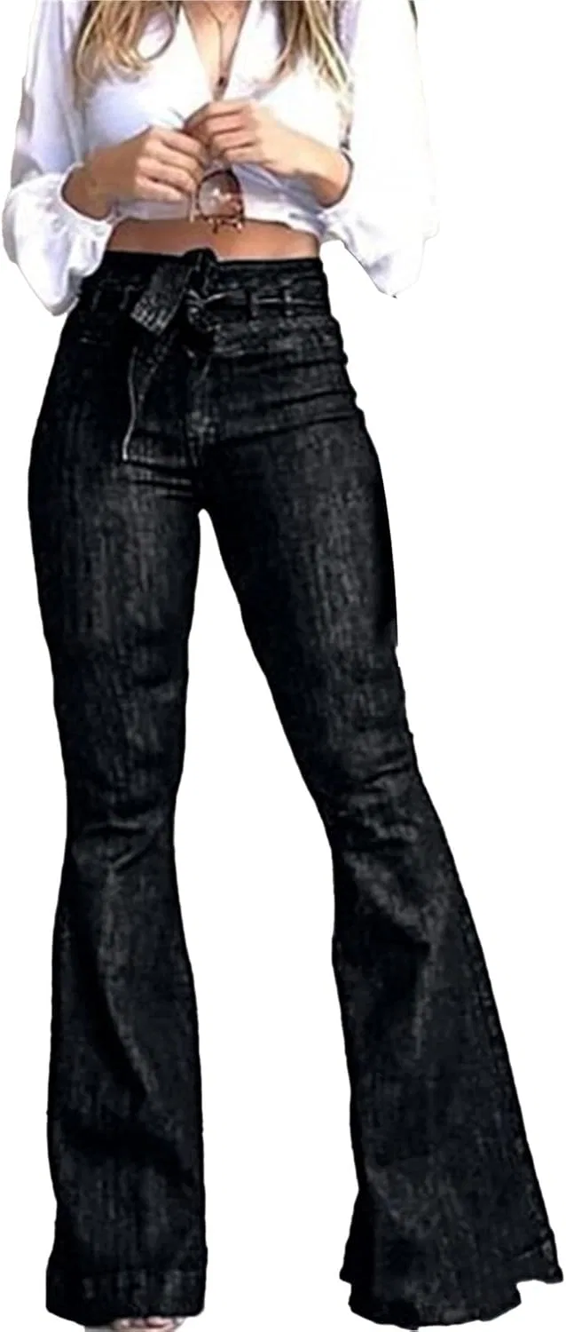 Джинсы клеш женские, стрейч, Wide Leg, Black