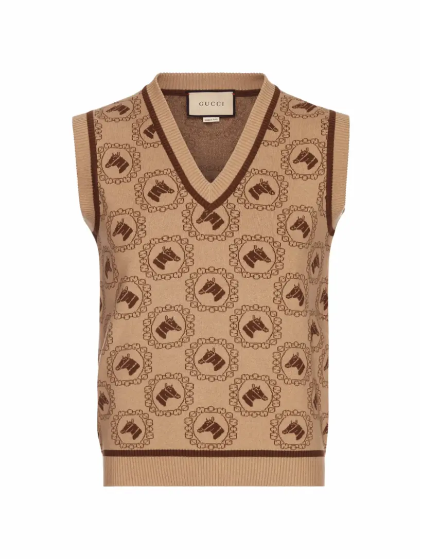 

Жаккардовый вязаный жилет Gucci, коричневый