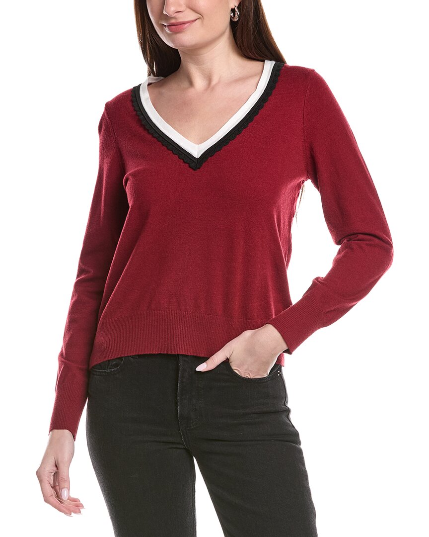 

Свитер CeCe с глубоким V-образным вырезом и контрастной отделкой, красный