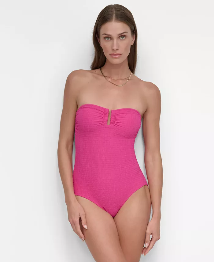 

Женский текстурированный купальник-монокини с защипами DKNY, розовый