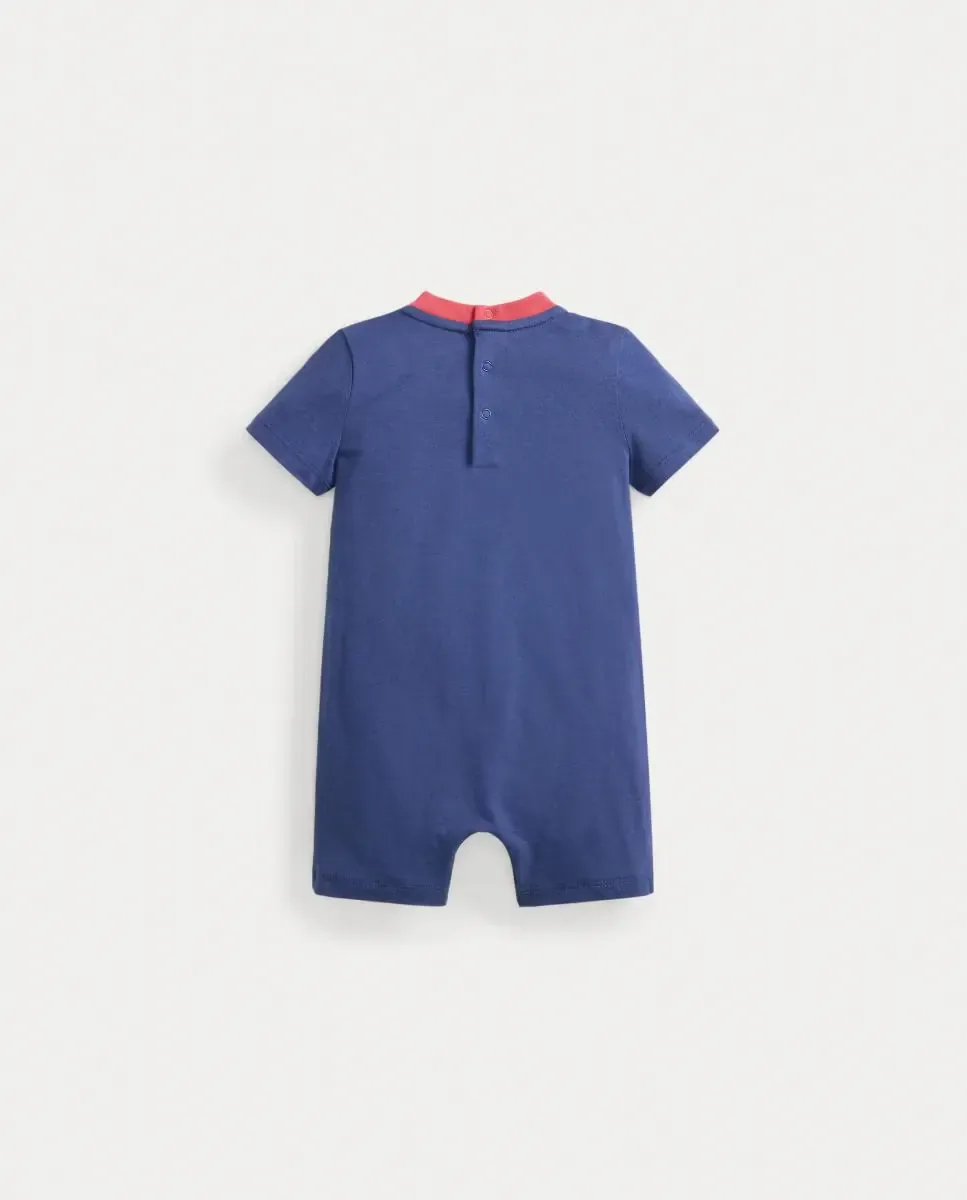 Короткий вязаный хлопковый комбинезон для мальчика Polo Ralph Lauren, темно-синий — фото 2