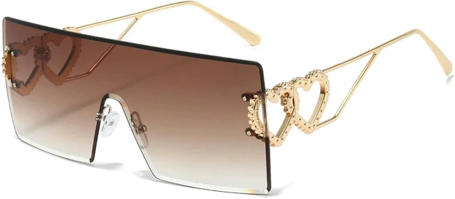 

Ретро-модные безободковые металлические солнцезащитные очки с двойным сердцем для женщин и мужчин, для активного отдыха, путешествий и вождения, защита от УФ-излучения UV400 TKKTLLT, Gold Gradient Tea