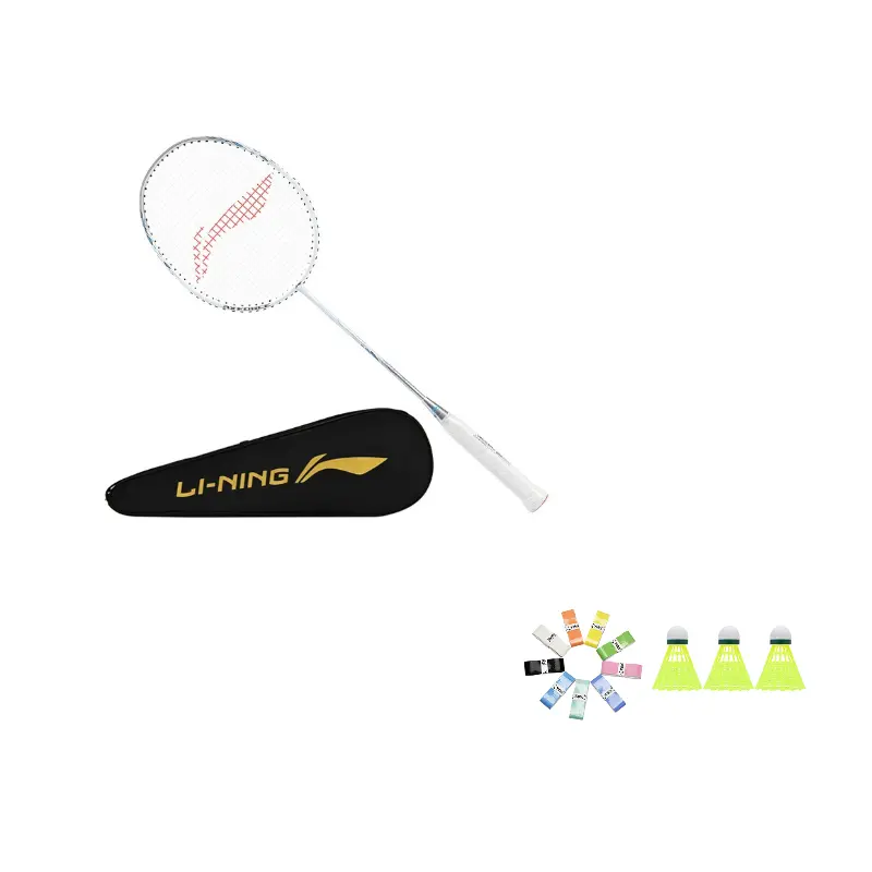 

Thunder 9 Carbon Aluminum бадминтонная ракетка атакующего типа с утяжеленной головкой, жесткий стержень, начальный уровень, белый серебристый серый LINING, Single Racket+Racket Bag