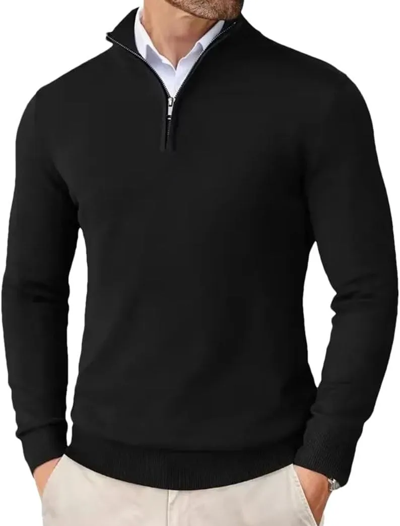 Мужской свитер Slim Fit с воротником-стойкой и молнией на четверть
