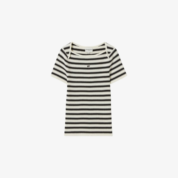 

Футболка Claudie Pierlot с коротким рукавом и вышитым логотипом, белый / черный