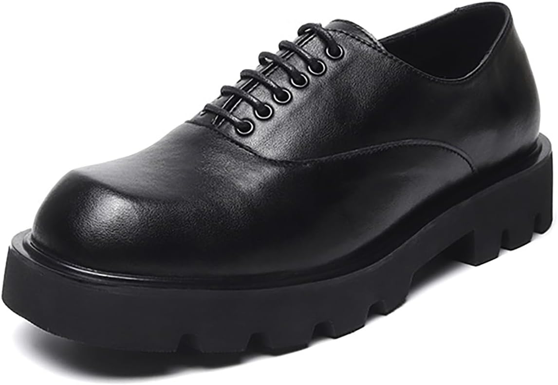 

Мужские черные кожаные оксфорды с шнуровкой, платформой, классическим круглым носком, массивным каблуком и мягкой подошвой, подходящие для работы, офиса и повседневного делового стиля Zghnp