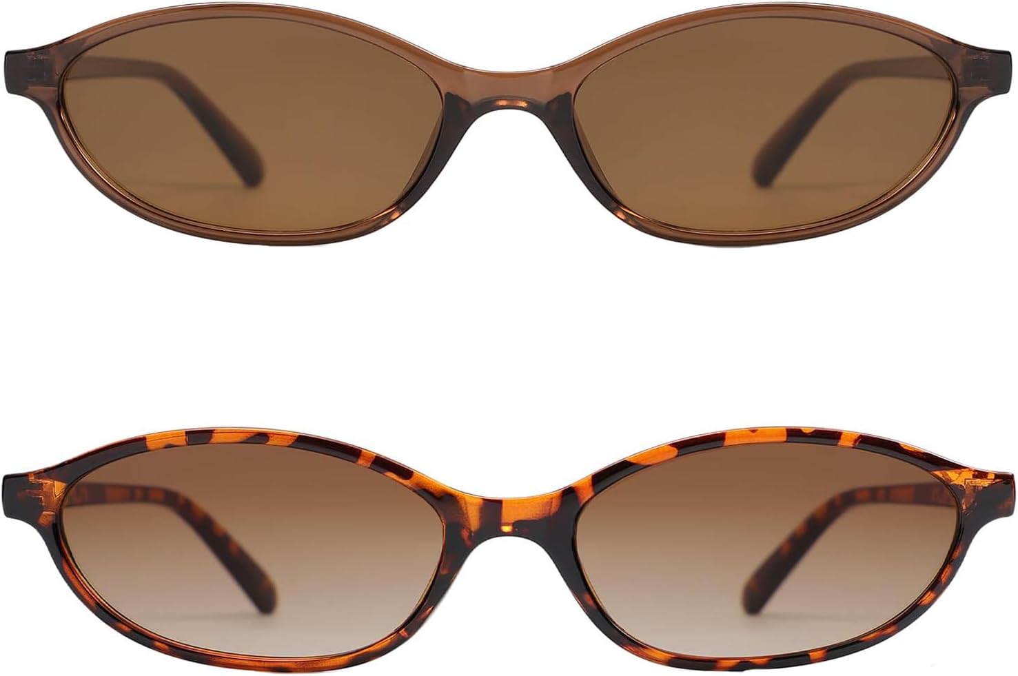 

Ретро-очки овальной формы, маленькие, для женщин, модные в стиле 90-х, узкие, с защитой от УФ-излучения, в стиле Y2k. Солнцезащитные очки EBJDE, 2 Pcs Brown + Tortoise