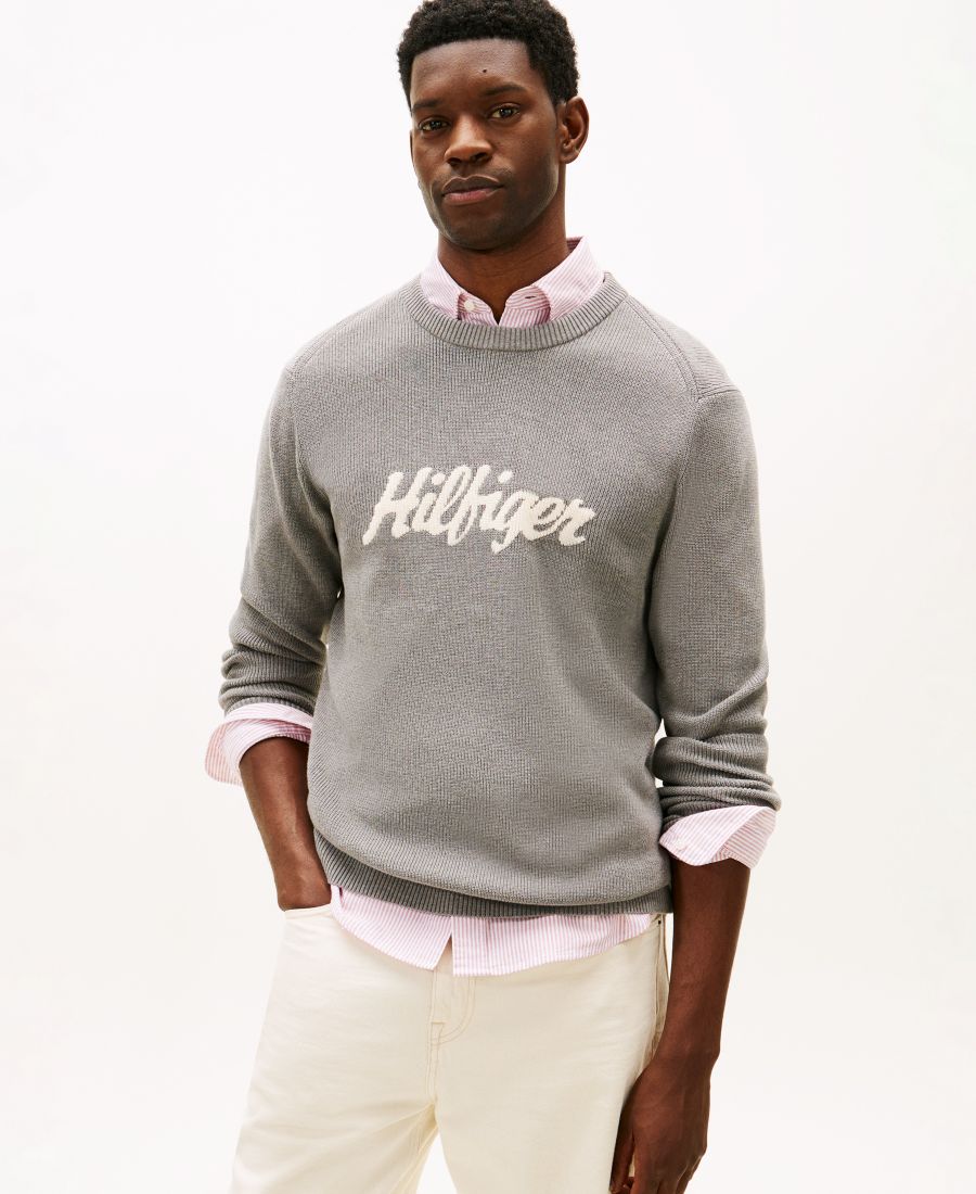 

Мужской свитер с круглым вырезом и сезонным графическим принтом Tommy Hilfiger, Medium Gray Heather