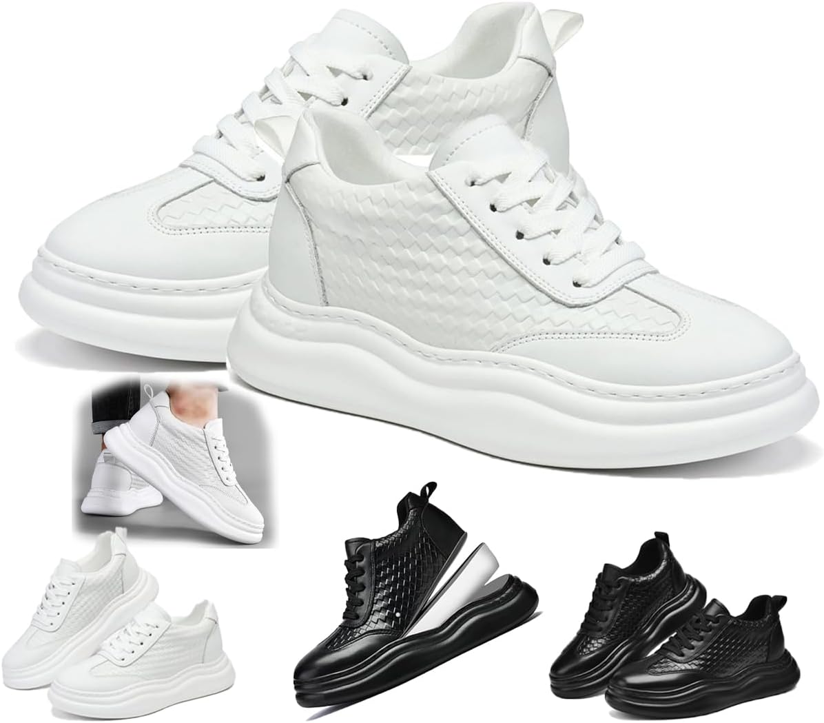 

Мужские стильные и удобные кроссовки на платформе со шнуровкой, нескользящей подошвой, с принтом, круглым носком и мягкой подошвой Generic, белый