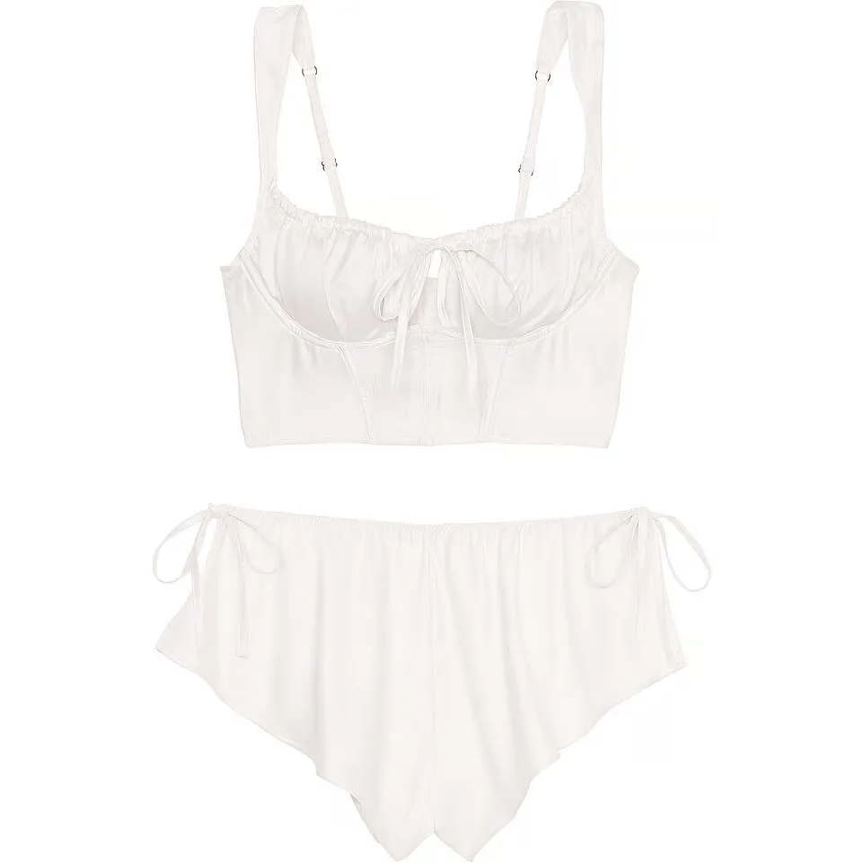 Victoria's Secret Комплект из атласного корсета и шорт DISCOVER/CW, пижамный набор, женский, цвет кокосовый белый
