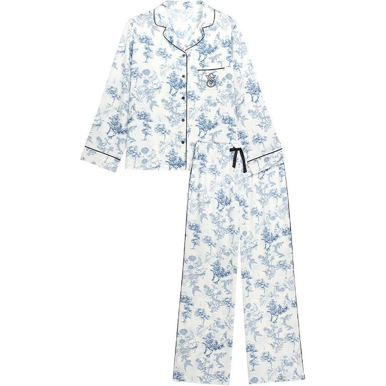 Victoria's Secret Пижамный комплект Refined Print, шелковистая, нежная к коже, женская, элегантный blue