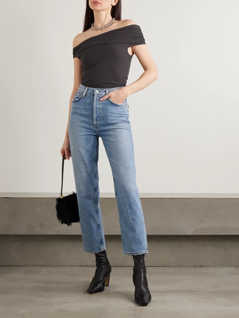 Джинсы AGOLDE '90s Pinch Waist укороченные рваные с высокой посадкой прямого кроя, голубой — фото 2