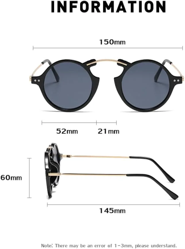 

Винтажные маленькие круглые солнцезащитные очки в стиле стимпанк для мужчин, роскошные солнцезащитные очки в стиле панк для женщин LVTFCO, Tortoise Black