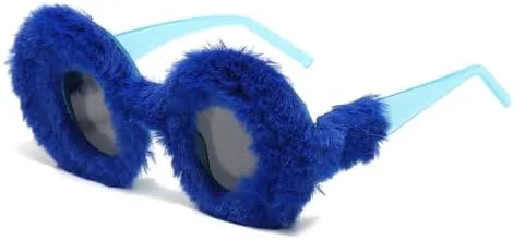 

Круглые мягкие солнцезащитные очки для женщин, винтажные, большие, декоративные, зимние, термоочки, пушистые, с защитой от УФ-излучения UV400 MTZJH, Blue