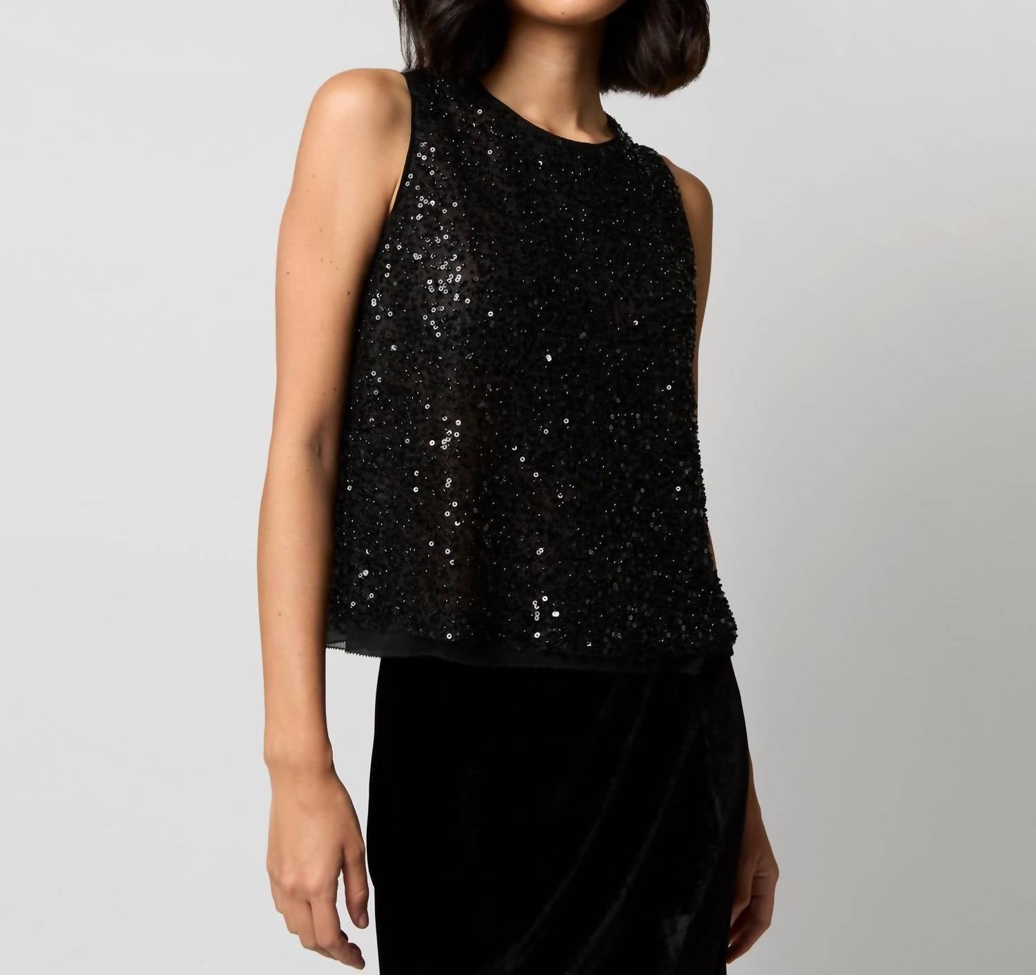 

Топ Gia Shell из черной бисерной сетки Ann Mashburn